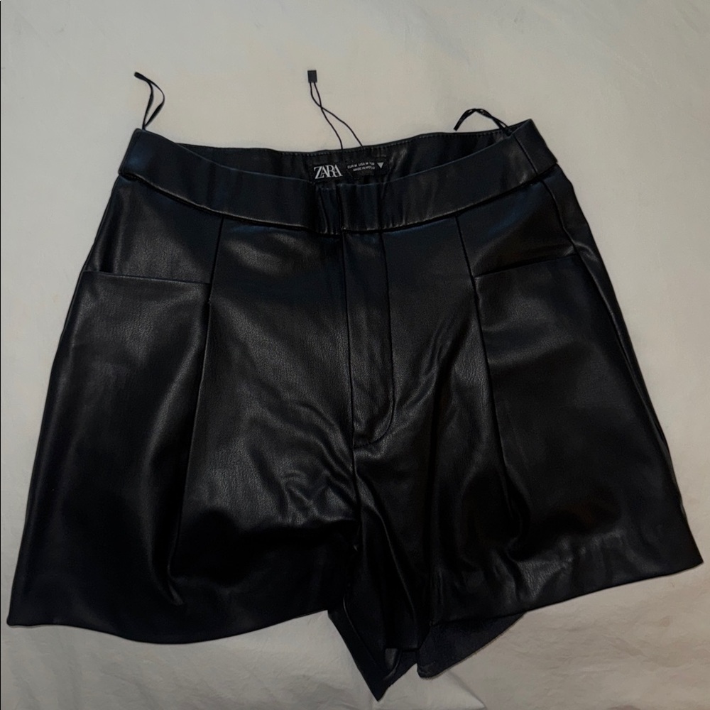 Zara Sleek Black Leatherette Shorts